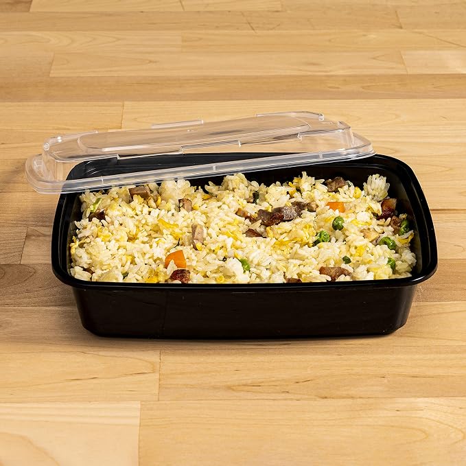 TIYA Food Containers - 38 oz Bulk 150 Pack with Lids - Rectangular Plastic To-Go Containers - Reusable, Microwavable, Dishwasher Safe - Leak-Proof for Meal Prep - BPA-Free - Image 5