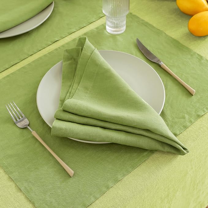 Linen Placemats 14x19Inch Set of 4,100% Linen Placemats Natural Rustic Tablemats for Easter,Mother's Day,Summer,Handcrafted from European Flax(Lime Green) - Image 6