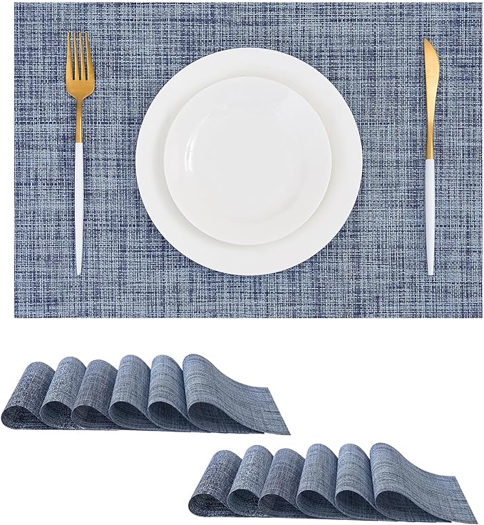 Leetaltree Deep Navy Woven Placemats Set of 12 - Heat Resistant Non-Slip Place mats for Dining Table, Washable Durable PVC Vinyl Woven Table Mats(Deep Navy, 12) by Leetaltree-ArtatEveryTable