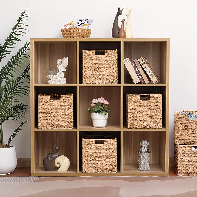 10.5 x 10.5in Wicker Storage Baskets, Cube Foldable Water Hyacinth Storage Baskets for 11 x 11 Cube Shelves Set of 4 - Image 5