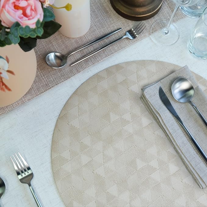 Jovono Upgraded 15" Round Placemats Set of 8, Waterproof & Oil-Proof, Non-Slip Reversible Washable Big Table Mats, Spill-Proof for Kids Families, Restaurant, Hotel, Kitchen, Indoor, Light Gray - Image 2