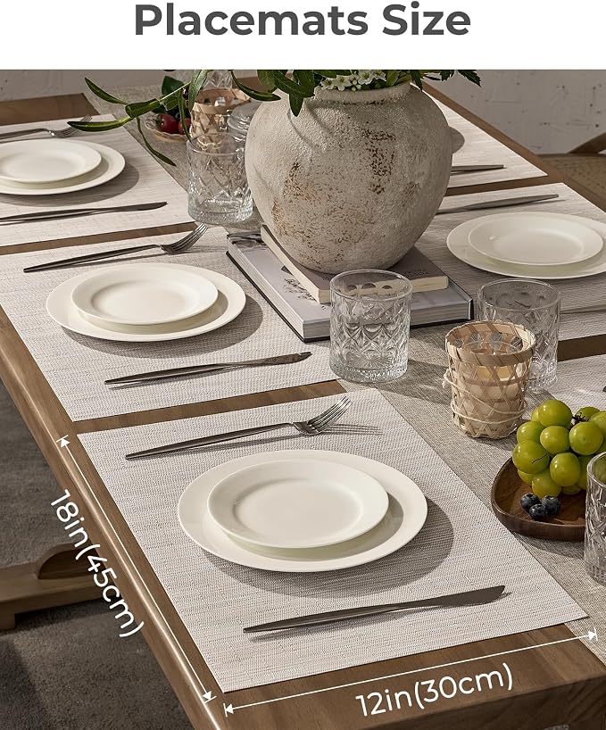 Leetaltree Pale Beige Placemats Set of 4 - Heat Resistant Non-Slip Place mats for Dining Table, Washable Durable PVC Vinyl Woven Table Mats（Pale Beige, 4） - Image 4