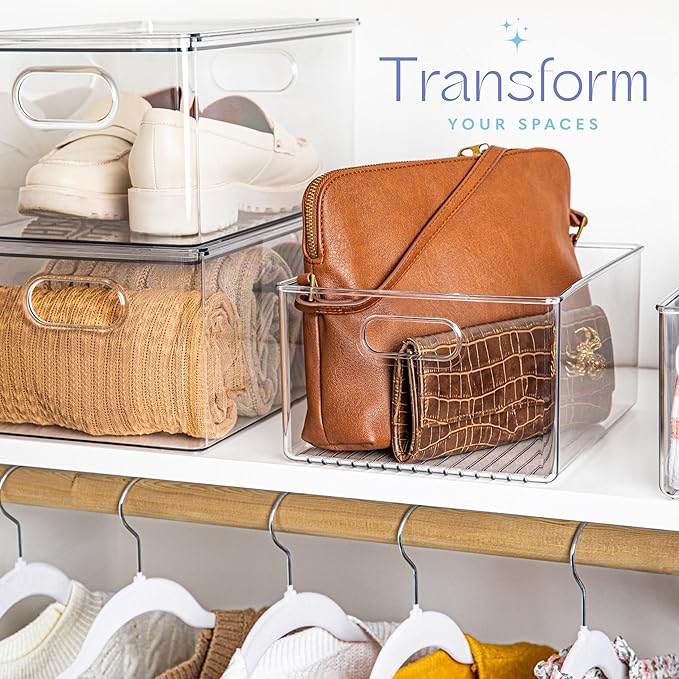 primebox 4 Pack Clear Plastic Organizer Bins with Handles for Home Organization. Storage Containers for Organizing Fridge, Freezer, Cabinet. Pantry, Great for Kitchen, Garage, Laundry Room. 10"x8"x5" - Image 3