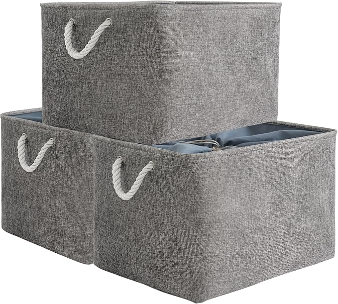 Storage Baskets for Organizing, Sturdy Fabric Storage Basket , Foldable Storage Baskets for Shelves Closet Nursery Toy (Grey 3 Pack 20.5×15.7×13.8inch) by TheWarmHome