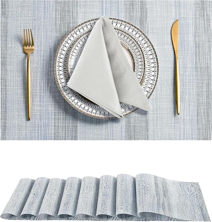 Leetaltree LightSteel Blue Placemats Set of 8 - Heat Resistant Non-Slip Place mats for Dining Table, Washable Durable PVC Vinyl Woven Table Mats（LightSteel Blue, 8） by Leetaltree-ArtatEveryTable