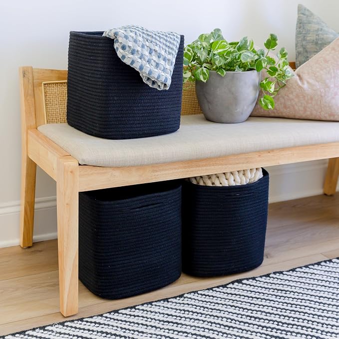 NaturalCozy Storage Cubes 11 Inch Cotton Rope Woven Baskets for Organizing, 3-Pack | Cube Storage Bin | Square Storage Baskets for Shelves Organizer, Classroom, Kids Toy Bins, Closet, Baby Nursery - Image 4