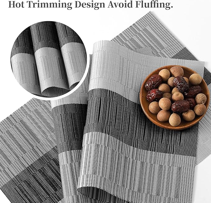Leetaltree Grey with White Striped Placemats Set of 12 - Heat Resistant Non-Slip Place mats for Dining Table, Washable Durable PVC Vinyl Woven Table Mats（Grey Stripe, 12） - Image 3