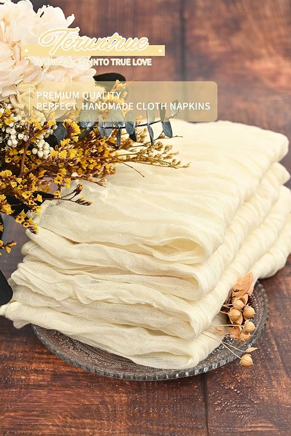 84 Packs Gauze Cheesecloth Napkins 20 x 20 Inch Ivory Wrinkled Dinner Napkins, Ivory Rustic Boho Soft Cloth Napkin for Wedding Party Event Dinner Table Decoration - Image 7