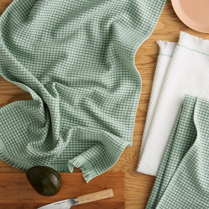 KitchenAid Gourmet Series Gridlines Kitchen Towels 3-Pack Set, 100% Cotton Absorbent, Pistachio Green, 18"x28" - Image 2