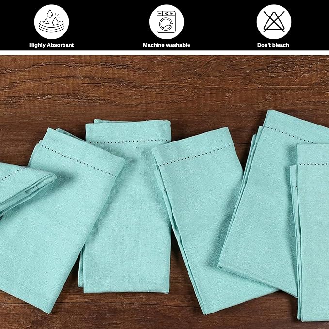 Bedding Craft Cotton Cloth Dinner Napkins Set of 12 – 18x18 Aqua with Hemstitched Mitered Corners – Reusable Machine Washable Napkins for Weddings, Parties & Table Decorations - Image 6