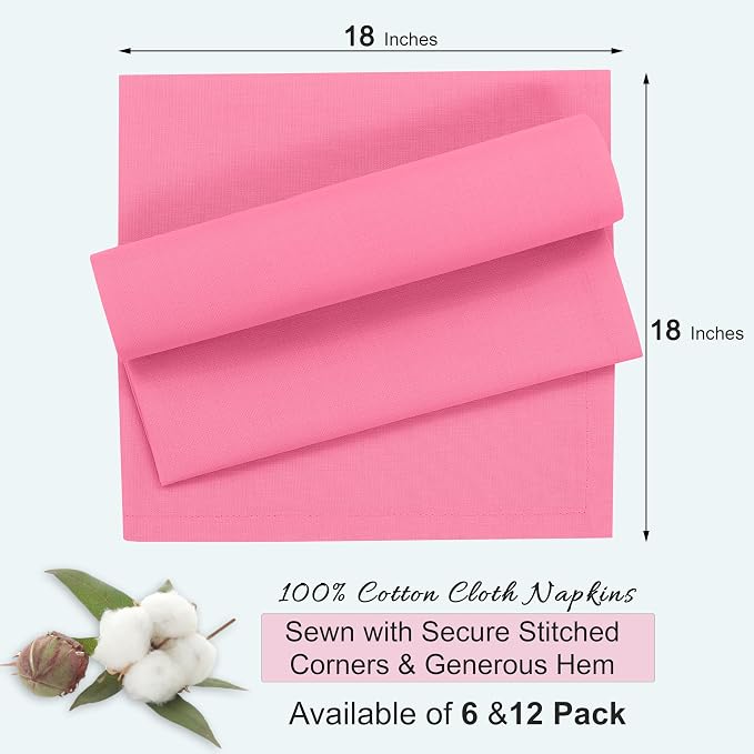 Ruvanti Cloth Napkins Set of 12, 18x18 Inches, 100% Cotton, Washable, Soft & Absorbent, Perfect for Wedding, Christmas, ‎Thanksgiving Dinners - Pink - Image 8