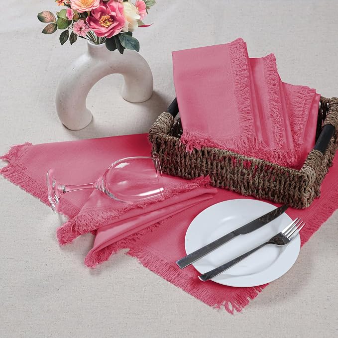 Bedding Craft Cotton Cloth Dinner Napkins Set of 12 – 18x18 Baby Pink with Frayed Selvedge Edges – Reusable Machine Washable Fabric Napkins for Weddings, Baby Showers, Parties & Dining - Image 8