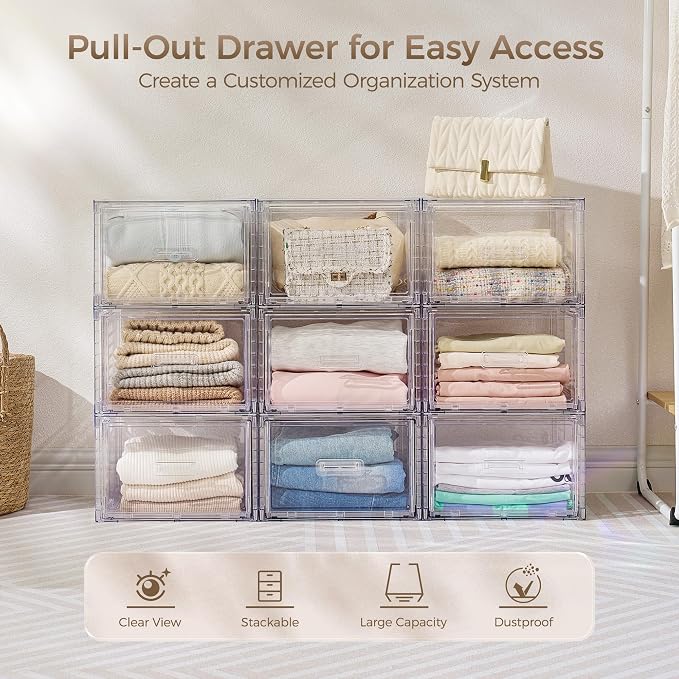 Vtopmart 2 Pack Clear Stackable Storage Drawers 15QT | Easily Assemble Closet Organizers,Plastic Storage Bins for Bathroom,Cabinet,Kitchen Pantry,Under Sink Organization(Medium) - Image 5