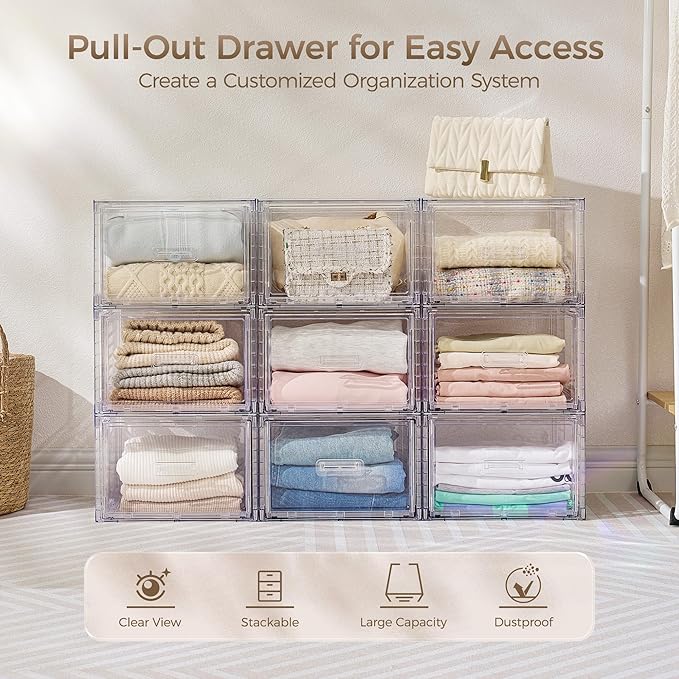 Vtopmart 4 Pack Clear Stackable Closet Storage Drawers 15QT, Medium | Easily Assemble Closet Organizers,Plastic Storage Bins for Bathroom,Cabinet,Kitchen Pantry,Under Sink Organization - Image 3