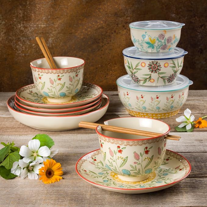 Euro Ceramica Ella Salad Plate Set of 4, Sanganer Floral Design - Image 4