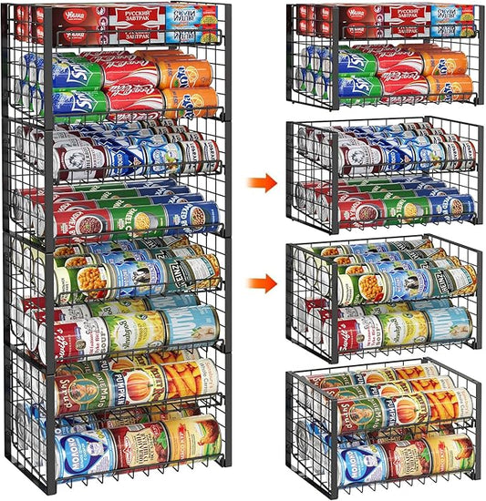 JKsmart 2-Tier Stackable Rack Organizer for Pantry, Adjustable Dispenser Holds Up to 120 Cans, Storage Holder for Various Ounces of Canned Drinks, Black, 4 Pack by JKsmart