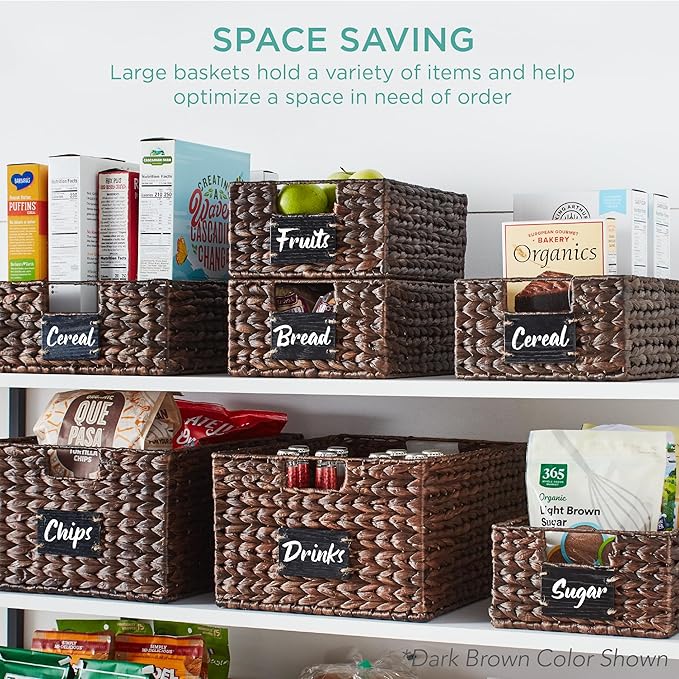 Best Choice Products Set of 4 13x12in Water Hyacinth Pantry Baskets, Woven Organizers w/Chalkboard Label, Chalk Marker - White - Image 4