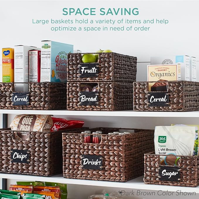 Best Choice Products Set of 4 13x12in Water Hyacinth Pantry Baskets, Woven Organizers w/Chalkboard Label, Chalk Marker - Gray - Image 4