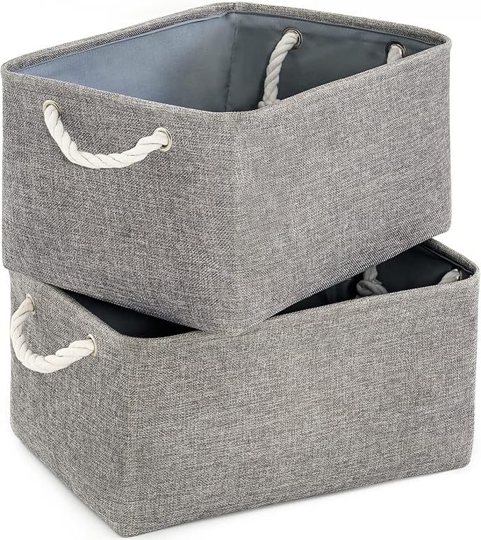 Large Storage Bins Basket, 2 Pack Grey Fabric Storage Cubes for Changing Table Nursery Livingroom Kidsroom Playroom Toy, Collapsible Storage Baskets for organizing Shelves Closet by TheWarmHome