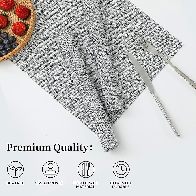Leetaltree Linen Grey Placemats Set of 12 - Heat Resistant Non-Slip Place mats for Dining Table, Washable Durable PVC Vinyl Woven Table Mats（Linen Grey, 12） - Image 2