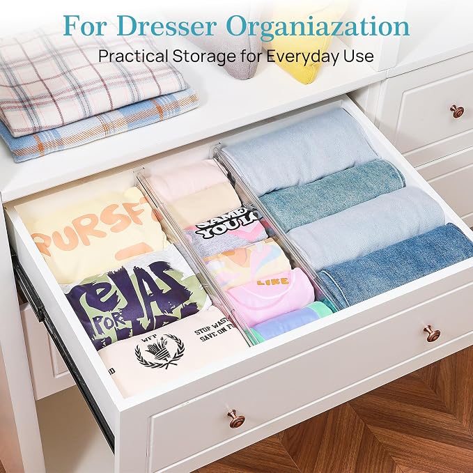 Vtopmart 12 Pack 4" Regular Upgrade Drawer Dividers for Clothes, 12.8"-22.3" Expandable Dresser Drawer Organizer, Clear Plastic Separators for Dresser, Baby Clothing, Underwear, Cosmetic, Toiletries - Image 4