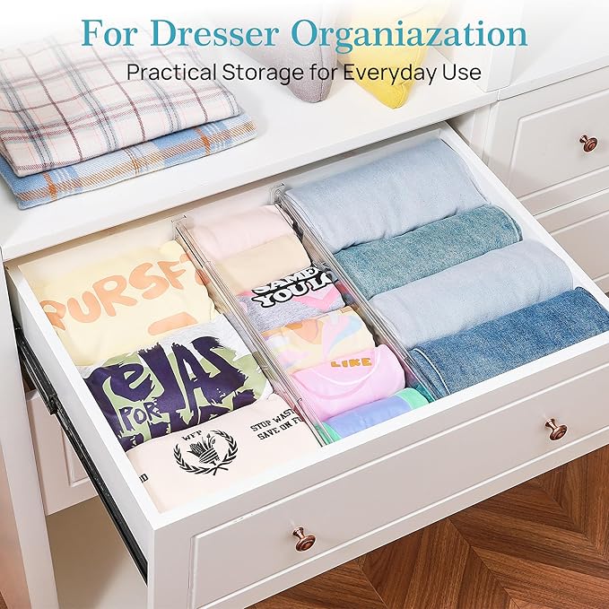 Vtopmart 8 Pack 4" Regular Upgrade Drawer Dividers for Clothes, 12.8"-22.3" Expandable Dresser Drawer Organizer, Clear Plastic Separators for Dresser, Baby Clothing, Underwear, Cosmetic, Toiletries - Image 4