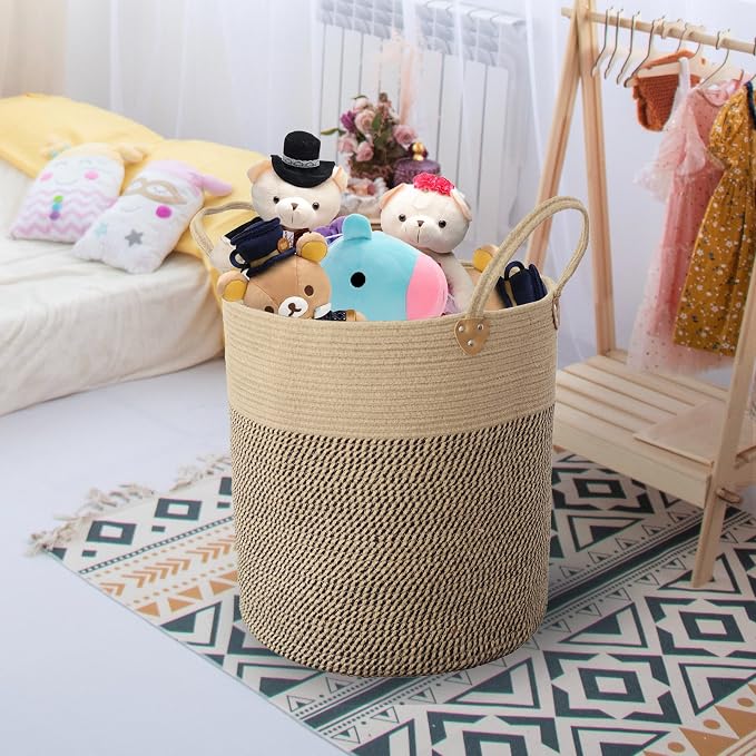 Jute Laundry Hamper Large Woven Rope Storage Basket with Handles 20' Height Tall 83L,Laundry Basket Decorative Basket for Living Room,Pillows,Clothes, 18'Wx20'H - Image 5