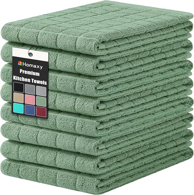Homaxy Premium Ring Spun Cotton 390 GSM Kitchen Towels, 6 Pack, Grass Green | 16" x 28" Large Dish Towels, Super Absorbent Terry Hand Towels, Soft Tea Towels with Hanging Loops by Homaxy