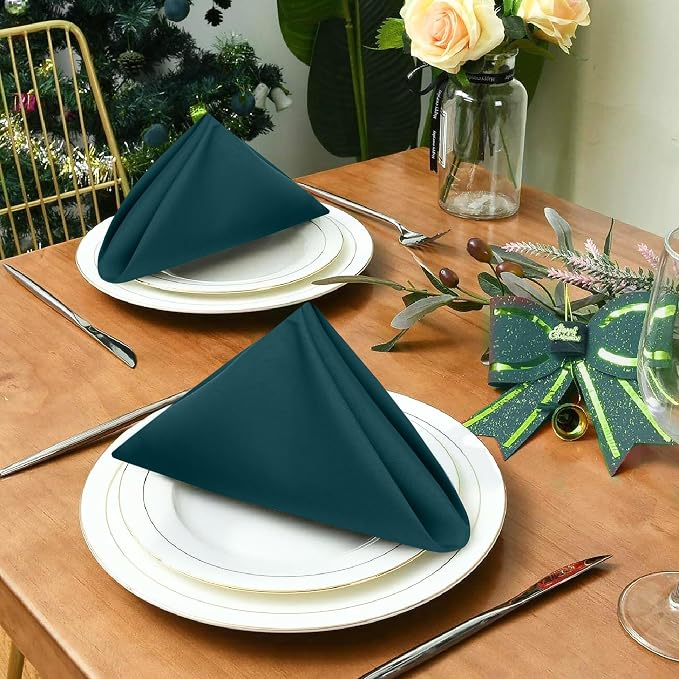 Ruvanti Cloth Napkins Set of 12, 18x18 Inches Napkins Cloth Washable, Soft, Durable, Absorbent, Cotton Blend. Table Dinner Napkins Cloth for Thanksgiving, Halloween Dinners Parties - Deep Teal - Image 7