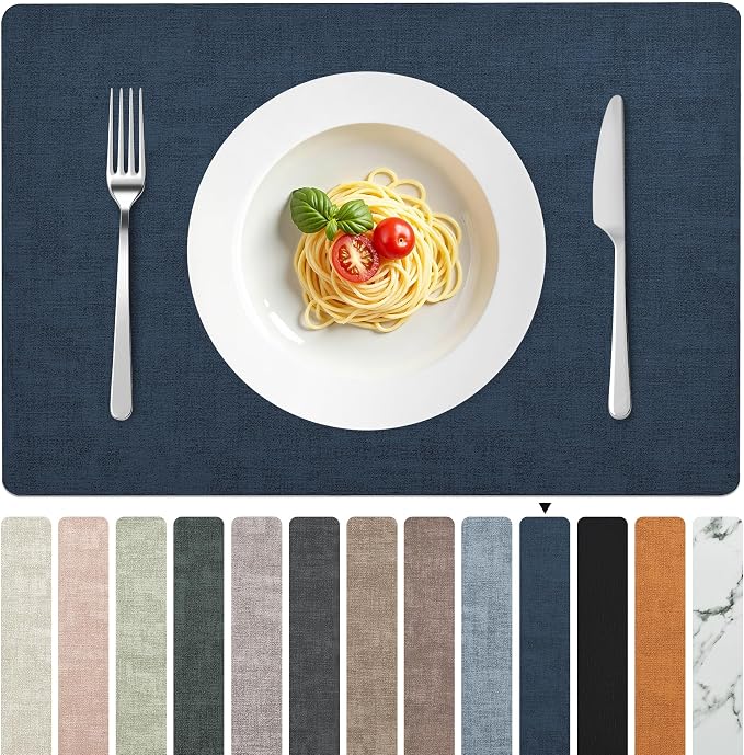 FROMHEART Faux Leather PU Placemats Set of 8 (Dark Blue,11.8" x 17") | Waterproof,Heat/Oil Stain-Resistant Table Mat–Reversible,Non-Slip,Easy to Clean Place Mats for Kitchen,Dining,Indoor/Outdoor by Unknown