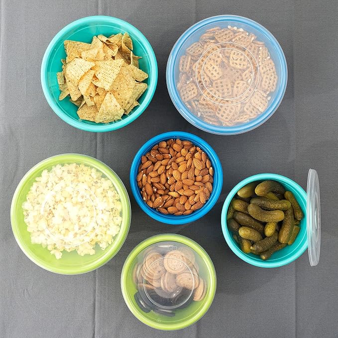 Stephanie Imports Made in USA 6-Piece Set of Prep & Store Plastic Bowls with Clear Lids (BPA-Free and Dishwasher Safe) - Blue, Teal and Green - Image 6
