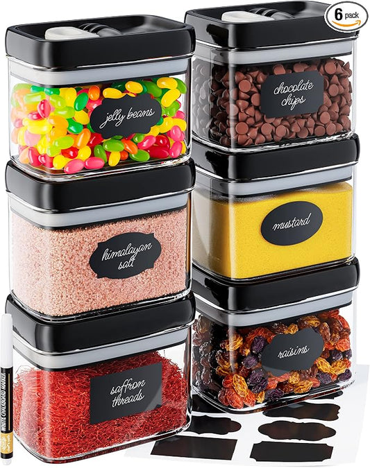 Chef's Path Airtight Food Storage Containers with Improved Lids, Set of 6, 1L Kitchen and Pantry Canisters for Coffee, Spices, and Dry Food, Includes Labels and Marker - Transparent, All Same Size by ChefsPath