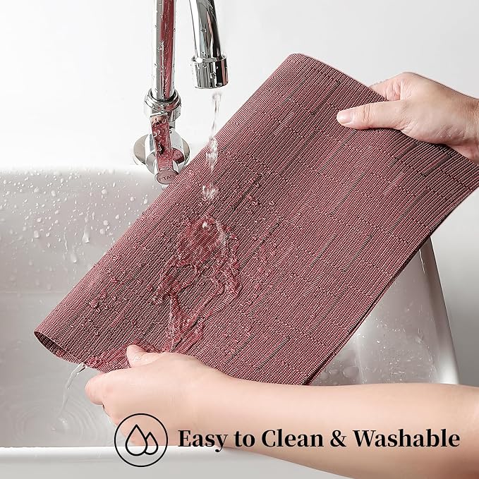 Leetaltree Burgundy Placemats Set of 8 - Heat Resistant Non-Slip Place mats for Dining Table, Washable Durable PVC Vinyl Woven Table Mats（Burgundy, 8） - Image 5