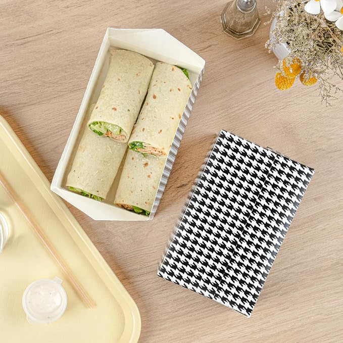 Restaurantware Takeout Container 400 Count 47 Ounces Paper Disposable Meal Box Food Carryout Box Greaseproof Black Houndstooth Design 7.01 x 4.49 x 2.76 Inches Secure Transport Black - Image 10