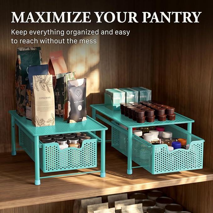 Simple Houseware Stackable Cabinet Basket Drawer Organizer, Turquoise - Image 7