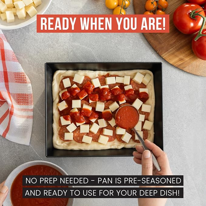 Chef Pomodoro Detroit Style Pizza Pan, 8x10in, Anodized Aluminum Deep Dish | Pre-Seasoned Nonstick Rectangular Bakeware, 2.5in Deep, Great for Casseroles, Focaccia & Deep Dish Desserts, Small Batch - Image 3