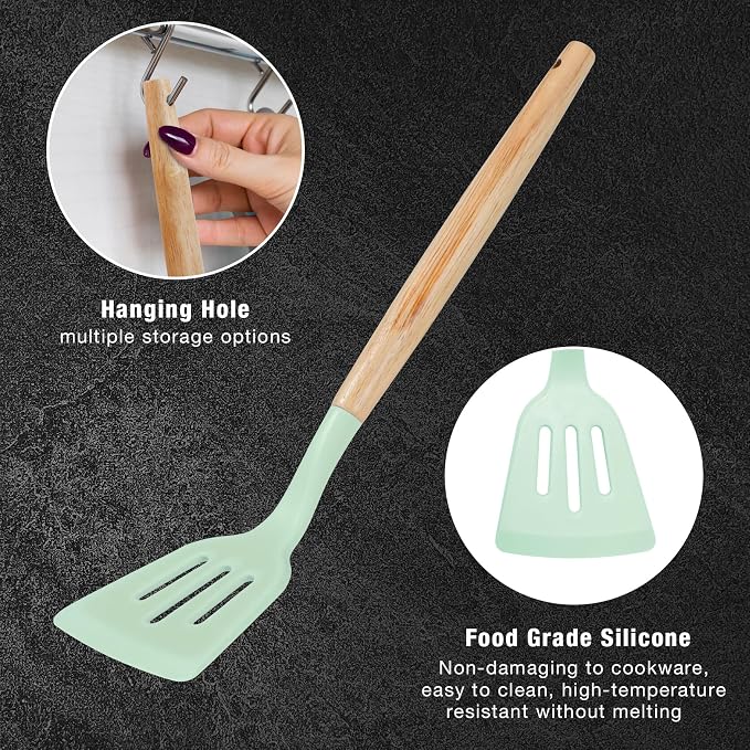 19PCS Green Kitchen Cooking Utensils Set Kitchen Tools Set | 6 Stainless Steel Knives, 11 Silicone Utensils with 1 Cutting Board, Ideal for Apartment - Image 4