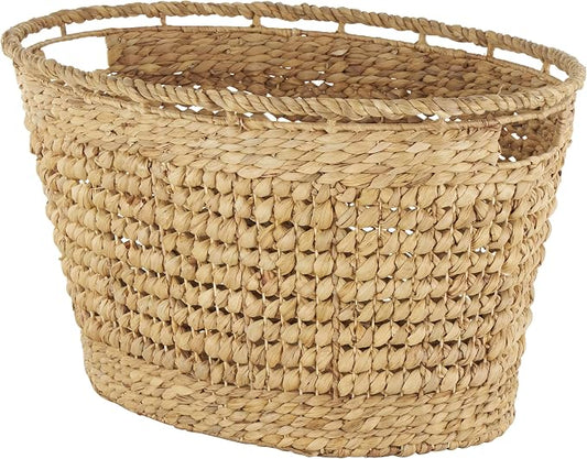 Deco 79 Seagrass Handmade Decorative and Functional Storage Basket Woven Oval Basket Organizer with Elevated Rim and Slot Handles, Basket for Storage 30" x 21" x 17", Brown by Deco79