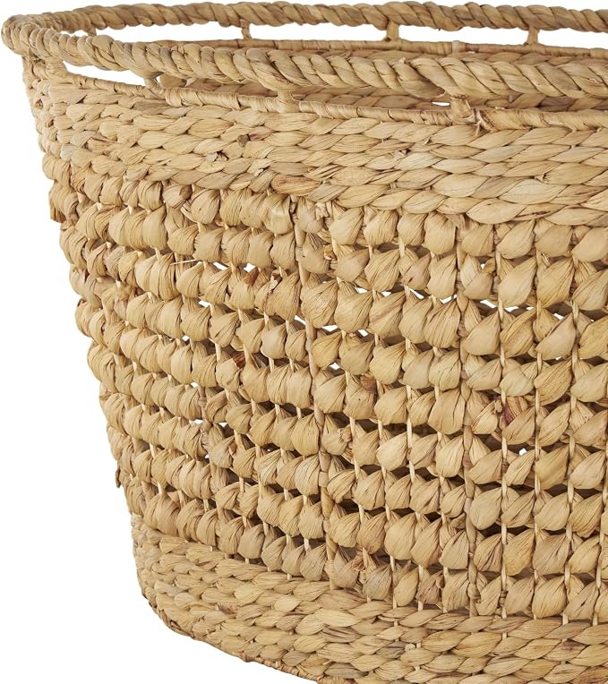 Deco 79 Seagrass Handmade Decorative and Functional Storage Basket Woven Oval Basket Organizer with Elevated Rim and Slot Handles, Basket for Storage 30" x 21" x 17", Brown - Image 4