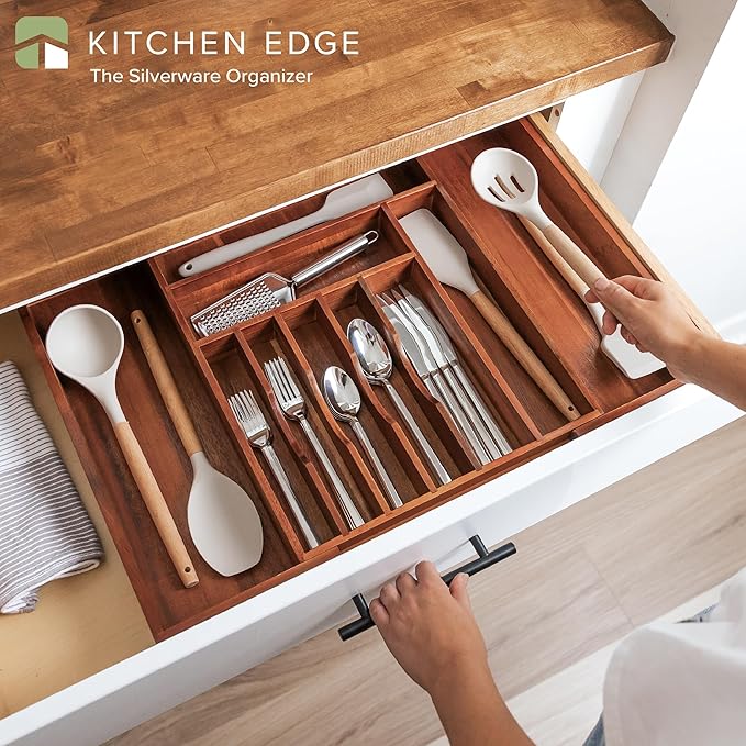 Silverware & Utensil Drawer Organizer, 14.5-25 in, Acacia | Cutlery, flatware, food-safe contract grade, kitchen drawer fit - Image 2