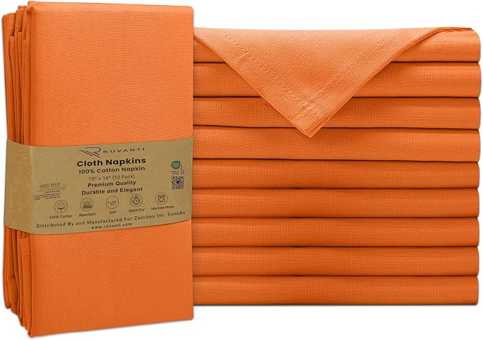 Ruvanti Cloth Napkins Set of 12, 100% Cotton High GSM 18x18 Inches Soft, Washable, Highly Durable & Absorbent, Perfect for Parties, Christmas, Thanksgiving Dinners – Orange Peel - Image 9