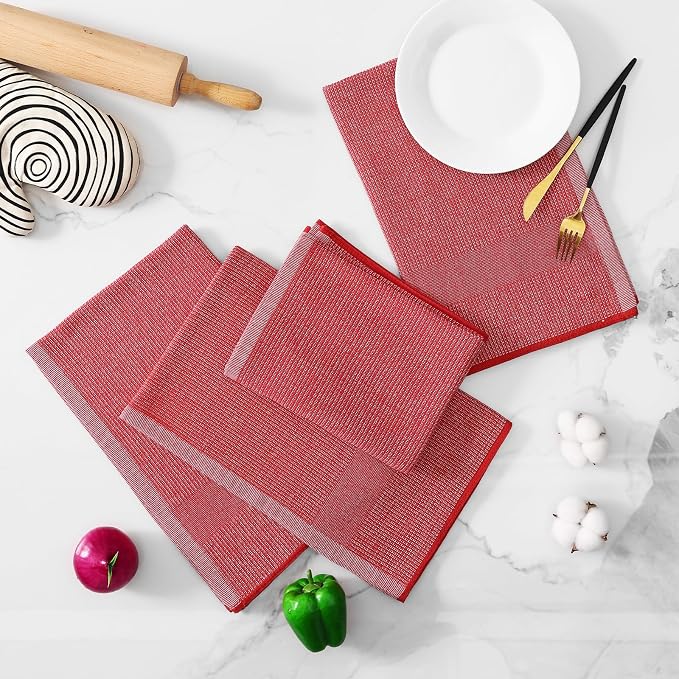 Homaxy 380 GSM Cotton Premium Kitchen Towels 8 Pack, 18"x 28", Red | Flat and Terry Dish Towels, Highly Absorbent Tea Towel Set with Hanging Loop, Soft Utility Kitchen Hand Towels - Image 5