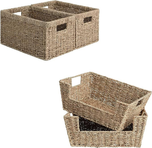 StorageWorks Set of 4 Storage Baskets, Rectangular Wicker Baskets with Built-in Handles by StorageWorks
