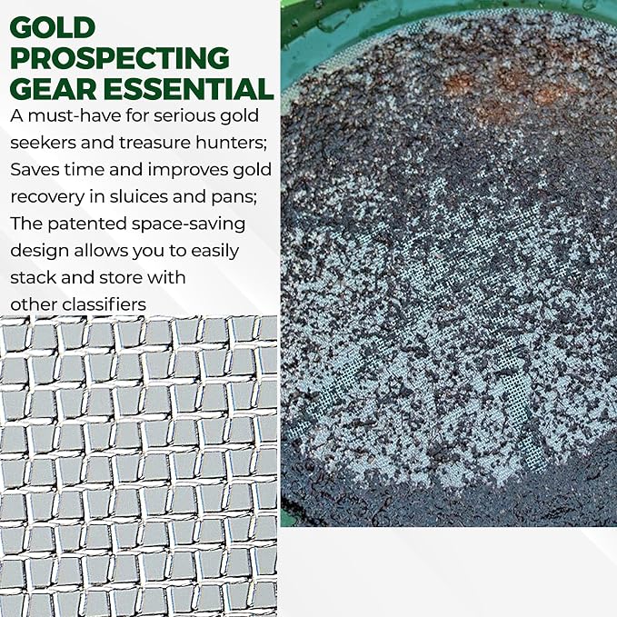 SE 13.25 Inch Wide Stackable Classifier Gold Prospecting Pan - 1/20 Inch Stainless Steel Mesh Sifting Pan, Green - Image 5