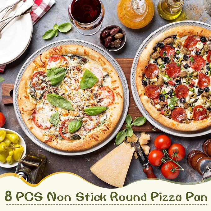 Nuogo 8 Pcs 16 Inch Pizza Pan with Holes Aluminum Mesh pizza Screen Seamless Round Tray for Oven Nonstick Baking Sheet for Kitchen Bakery Restaurant BBQ Party Cookware Supplies - Image 4