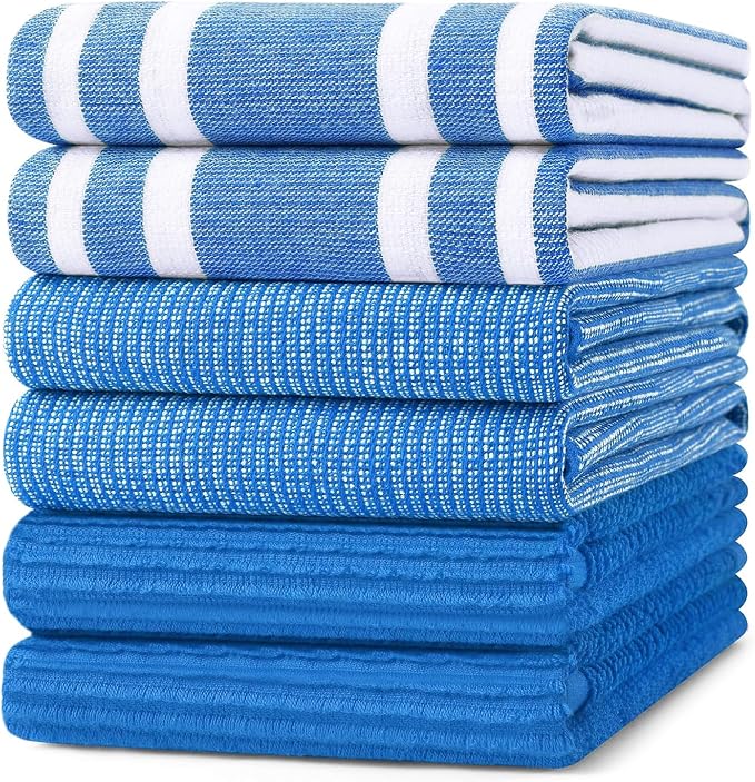Homaxy Cotton 380 GSM Premium Kitchen Towels, 18"x 28", 6 Pack, Blueberry | Soft and Absorbent Terry Dish Towels, Multipurpose Tea Towel Set with Hanging Loop, 3 Styles Kitchen Hand Towels by Homaxy