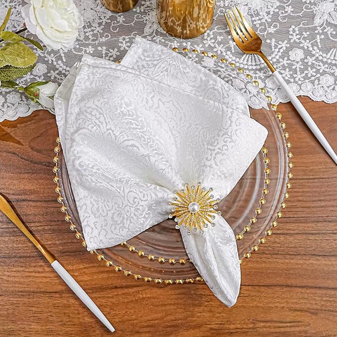 White Cloth Napkins Set of 12, 18x18 Inch Dinner Napkins | Reusable Washable Cotton Polyester Soft Luxury Elegant Fancy Jacquard Fabric Table Napkins by ZIWUROAD