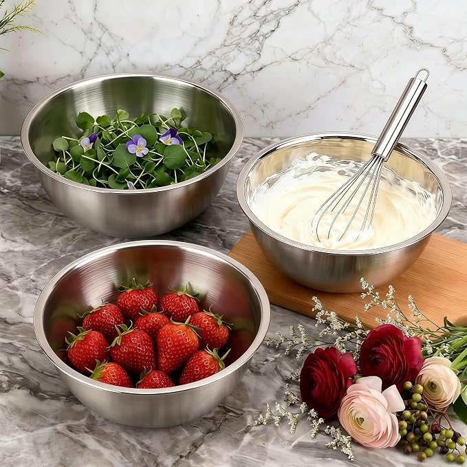 12 Pcs 304 Stainless Steel Mixing Bowls with Graduations, Metal Serving Salad Bowls, Reusable Baking Food Storage Containers for Baking, Cooking, Making Salads, Soups, Ice Cream, Noodles, cereal - Image 3