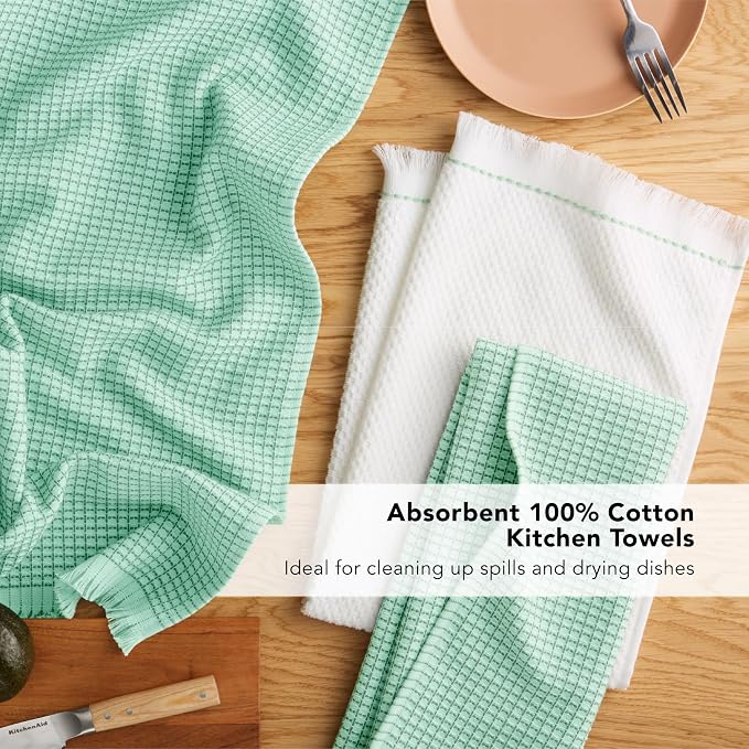 KitchenAid Gourmet Series Gridlines Kitchen Towels 3-Pack Set, 100% Cotton Absorbent, Color of THE Year, Spearmint, 18"x28" - Image 4