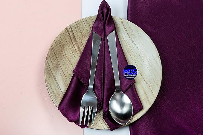 Set of 100 PCS Satin Napkin 12x12 Inch Square, Dinner Table Napkins for Wedding, Bulk Silky Sateen Cloth Napkins for Restaurant Banquet Graduation Birthday Party Decoration - Eggplant - Image 6